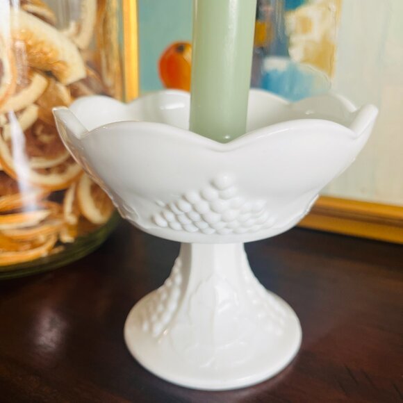 Vtg White Milk Glass Like Candle Holder Indiana Colony 1960s Cottagecore Retro - Picture 4 of 8